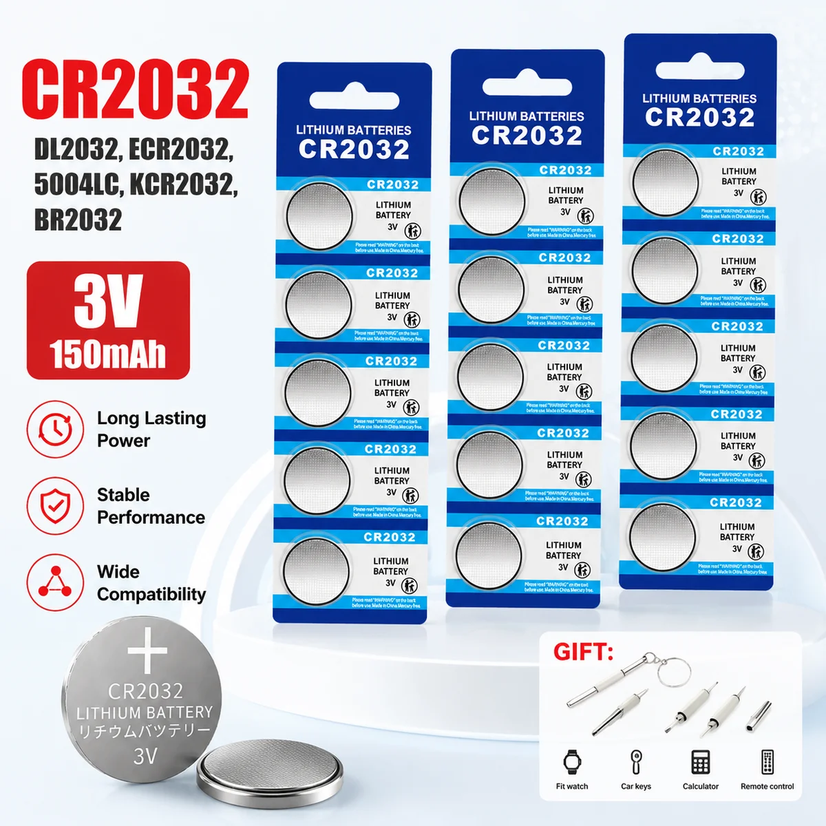 Lithium Coin Cell Battery CR2032 3V Button Battery 5-100PCS for Watch Calculator Toy Car Remote Control Key Fob
Lithium Coin Cell Battery CR2032 3V Button Battery 5-100PCS for Watch Calculator Toy Car Remote Control Key Fob