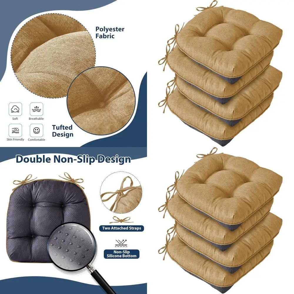 Set of 4 Non-Slip Tufted Foam Dining Chair Cushions, 15.5 x 15.5 x 4, Khaki
Set of 4 Non-Slip Tufted Foam Dining Chair Cushions, 15.5 x 15.5 x 4, Khaki