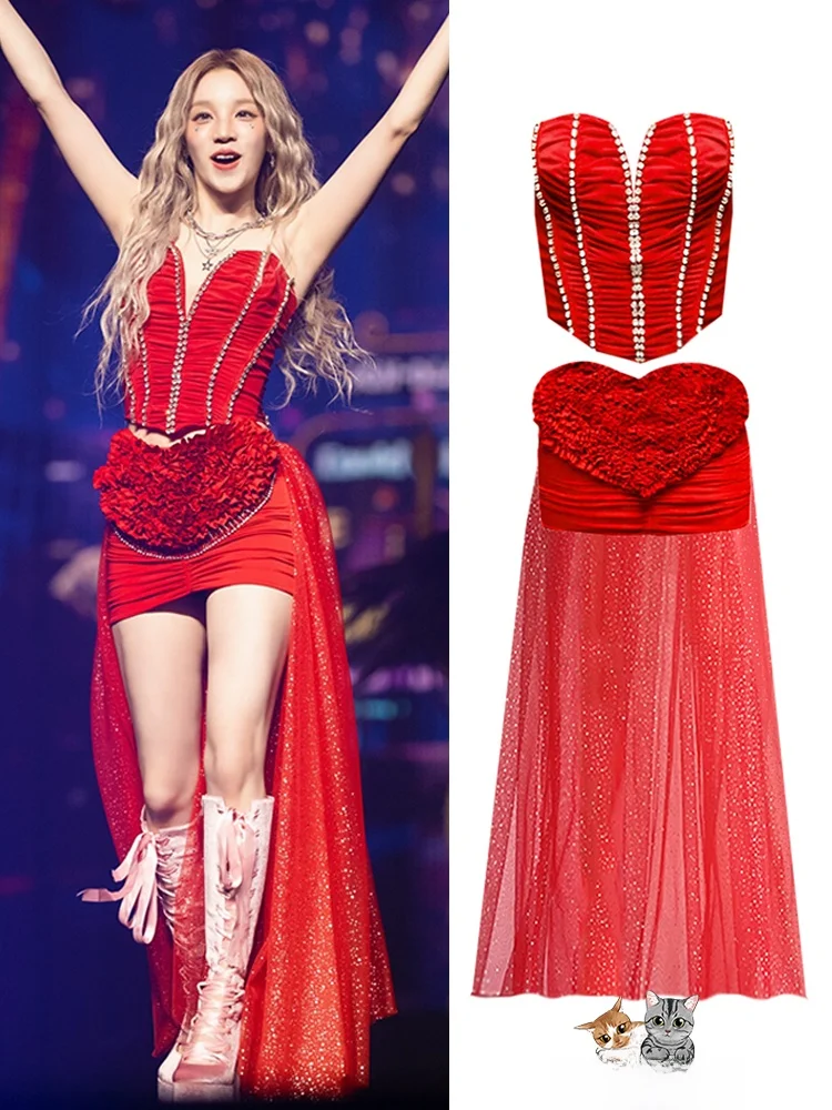 Red Gidle Song Yuki Set Stage Performance Costume Halter Diamond Top Half Skirt Tail Dragging Women's Cotton Traditional Stag...
Red Gidle Song Yuki Set Stage Performance Costume Halter Diamond Top Half Skirt Tail Dragging Women's Cotton Traditional Stag...