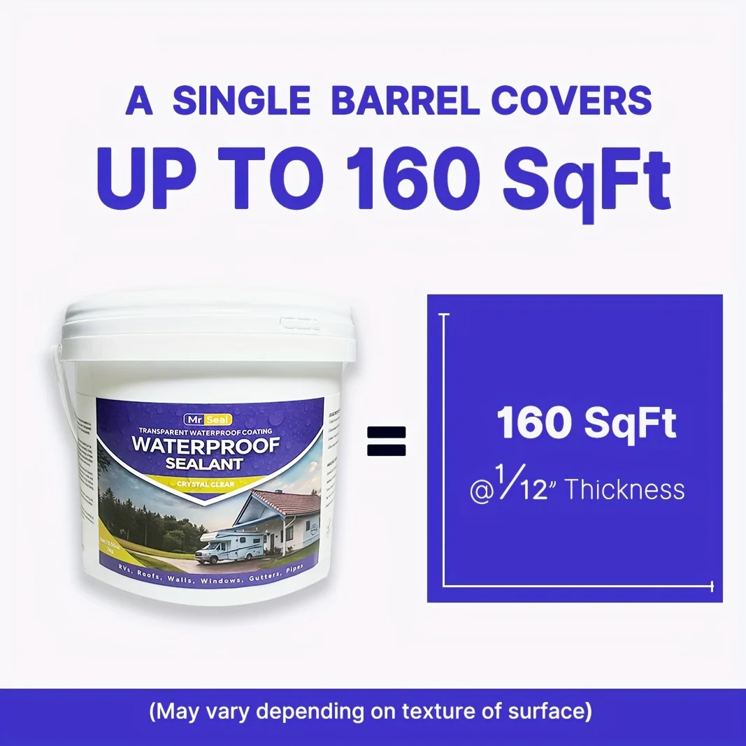 4.41LB RV Waterproof Sealant - Covers an Area of Up to 160 Square Feet at a Thickness of 1/12", Perfect for RV Roofs, Windows
4.41LB RV Waterproof Sealant - Covers an Area of Up to 160 Square Feet at a Thickness of 1/12", Perfect for RV Roofs, Windows