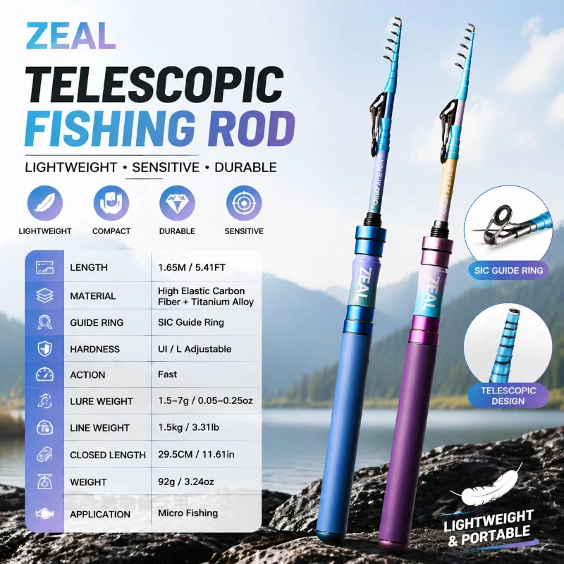1.65m Stretch Carbon Fishing Rod, SIC Guides, Titanium Alloy Tip, High Elastic Carbon Cloth, 30cm Portable Design
1.65m Stretch Carbon Fishing Rod, SIC Guides, Titanium Alloy Tip, High Elastic Carbon Cloth, 30cm Portable Design