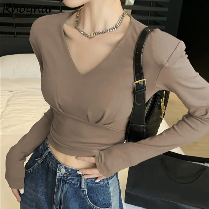 Long Sleeve T-shirts Women Autumn Office Ladies Temperament V-neck Crop Tops Solid Inner Casual All-match Korean Style Trendy
Long Sleeve T-shirts Women Autumn Office Ladies Temperament V-neck Crop Tops Solid Inner Casual All-match Korean Style Trendy