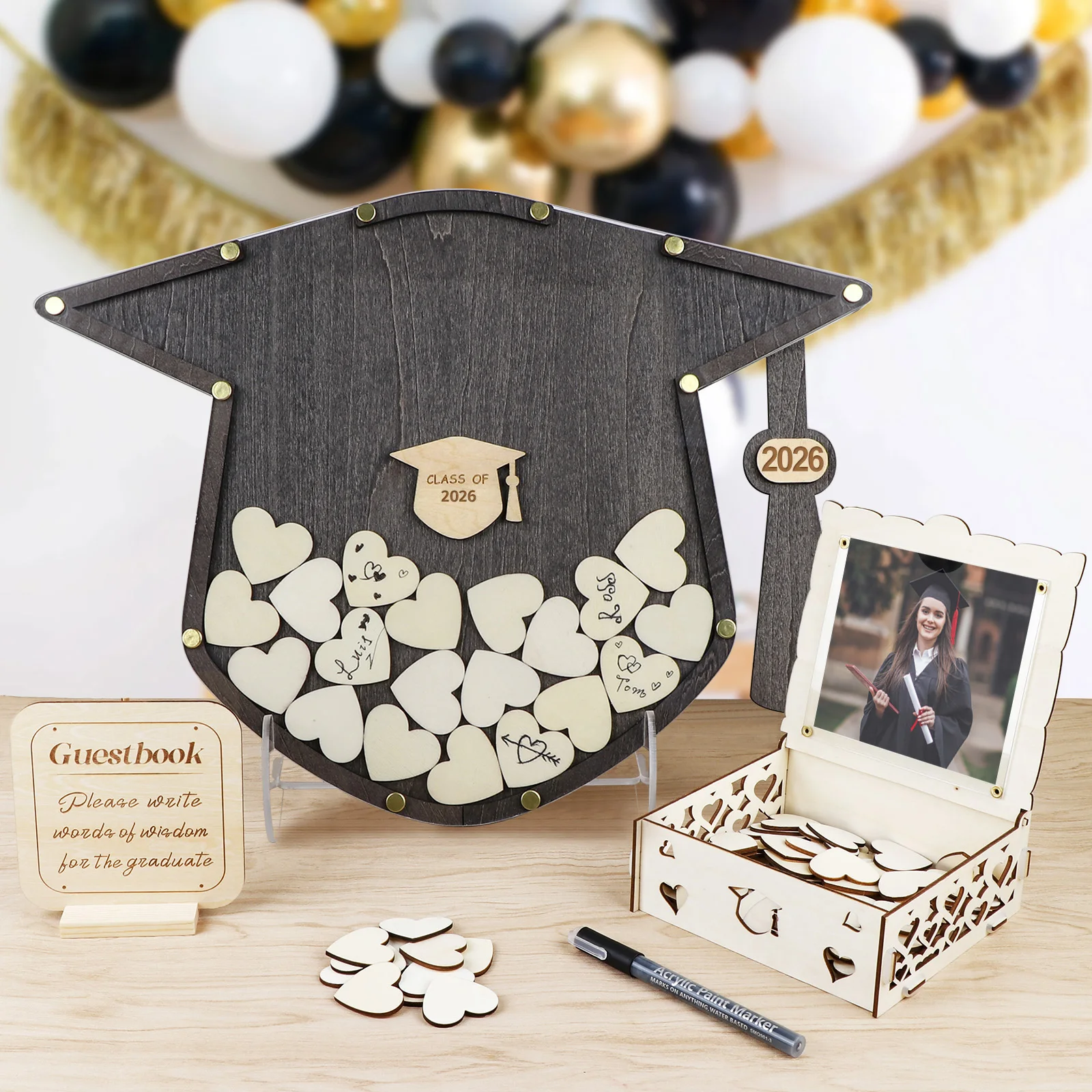 26-year graduation season college students' graduation ceremony sign-in photo frame send sign pen wooden love small card
26-year graduation season college students' graduation ceremony sign-in photo frame send sign pen wooden love small card