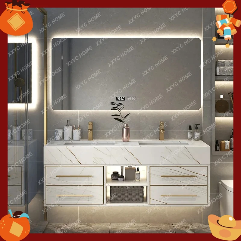 Solid wood bathroom cabinet rock slab washbasin toilet washbasin cabinet
Solid wood bathroom cabinet rock slab washbasin toilet washbasin cabinet