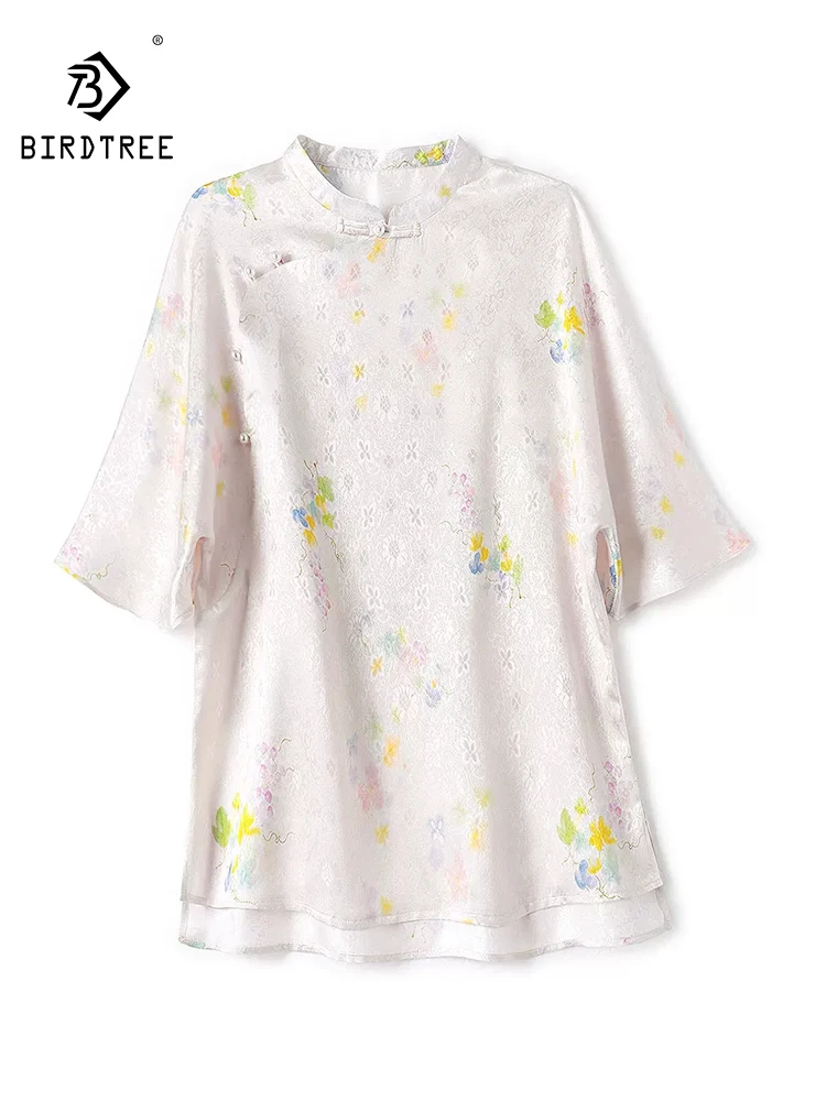 BirdTree-Silk Elegant Shirt, Stand 3/4 Sleeve Jacquard, Women OL Vintage New Chinese Style Loose Blouse, 2026 Summer T66136CC
BirdTree-Silk Elegant Shirt, Stand 3/4 Sleeve Jacquard, Women OL Vintage New Chinese Style Loose Blouse, 2026 Summer T66136CC