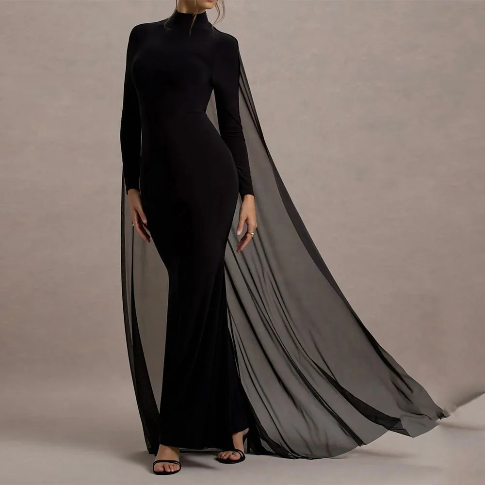 Black Evening Dress High Neck Mermaid Women's Evening Gown With Float Long Sleeves Trumpet Formal Dresses
Black Evening Dress High Neck Mermaid Women's Evening Gown With Float Long Sleeves Trumpet Formal Dresses