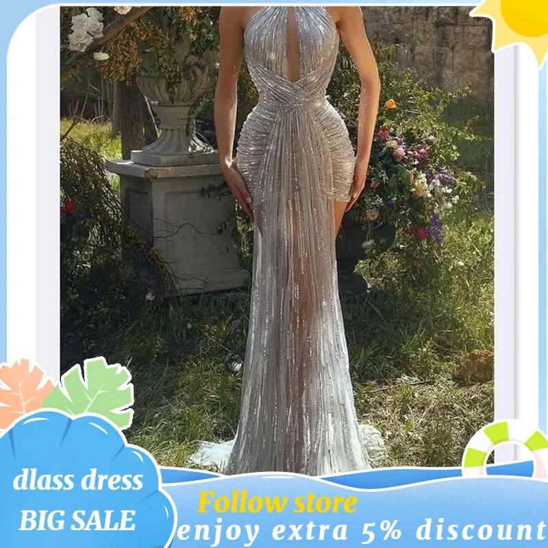 Sexy Sequins Mermaid Prom Dresses Sleeveless Halter Backless Tulle Luxury Short Illusion Godet Formal Wedding Evening Gowns 2023
Sexy Sequins Mermaid Prom Dresses Sleeveless Halter Backless Tulle Luxury Short Illusion Godet Formal Wedding Evening Gowns 2023