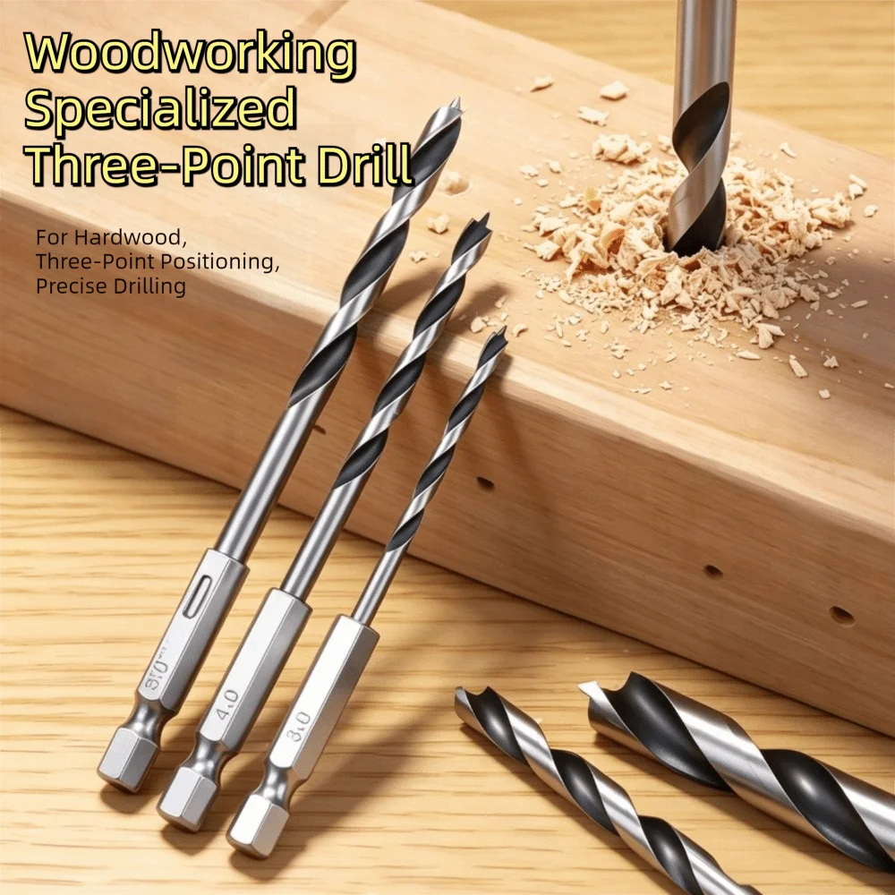 3-10mm Woodworking Drill Bit Three-Pointed High Hardness Hole Drilling Tool Hex Shank Spiral Flute Woodworking Hole Cutter
3-10mm Woodworking Drill Bit Three-Pointed High Hardness Hole Drilling Tool Hex Shank Spiral Flute Woodworking Hole Cutter