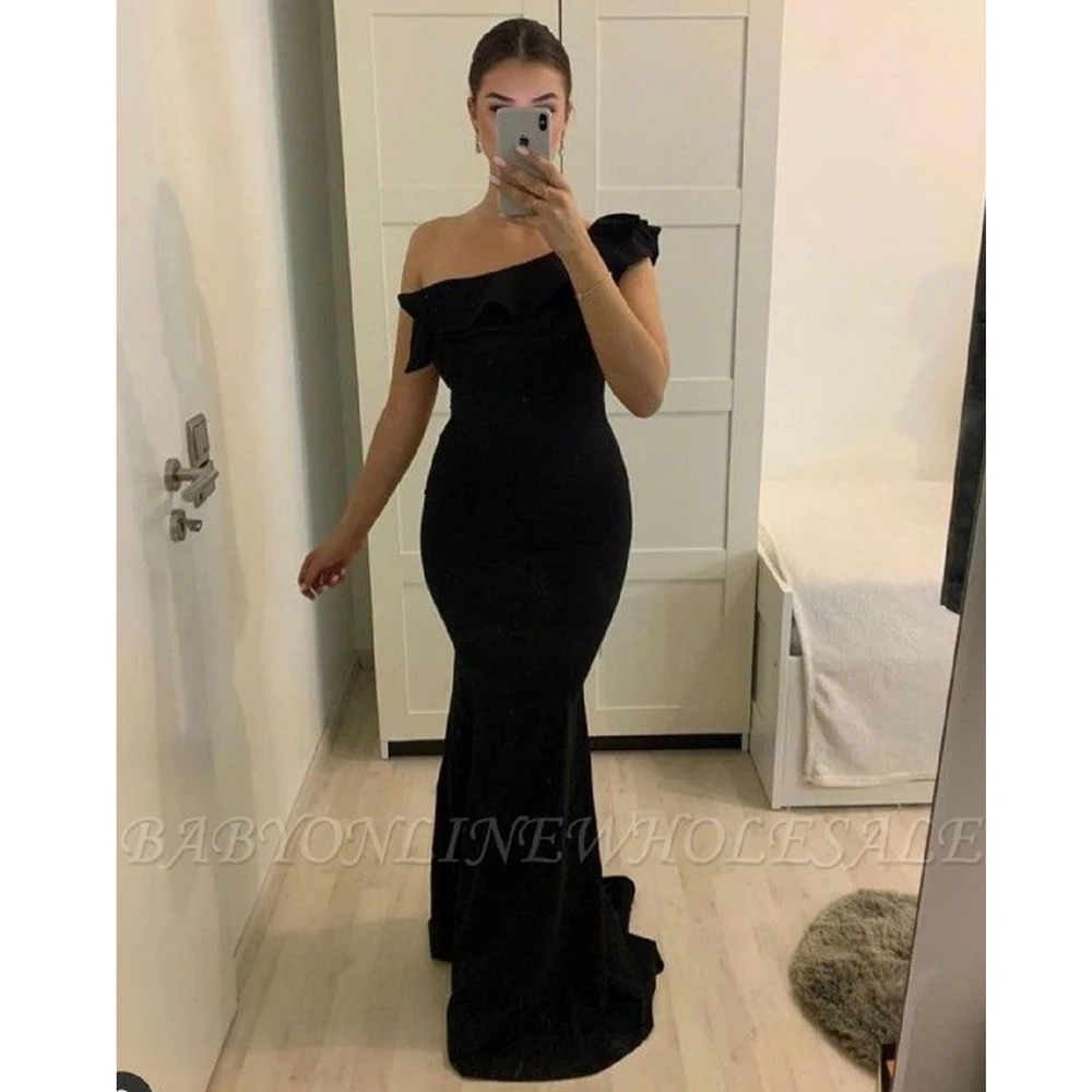 Black Mermaid Evening Dresses One Shoulder Satin Wedding Party Prom Gowns Formal Occasion Vestidos Robe De Soiree Customized 
Black Mermaid Evening Dresses One Shoulder Satin Wedding Party Prom Gowns Formal Occasion Vestidos Robe De Soiree Customized