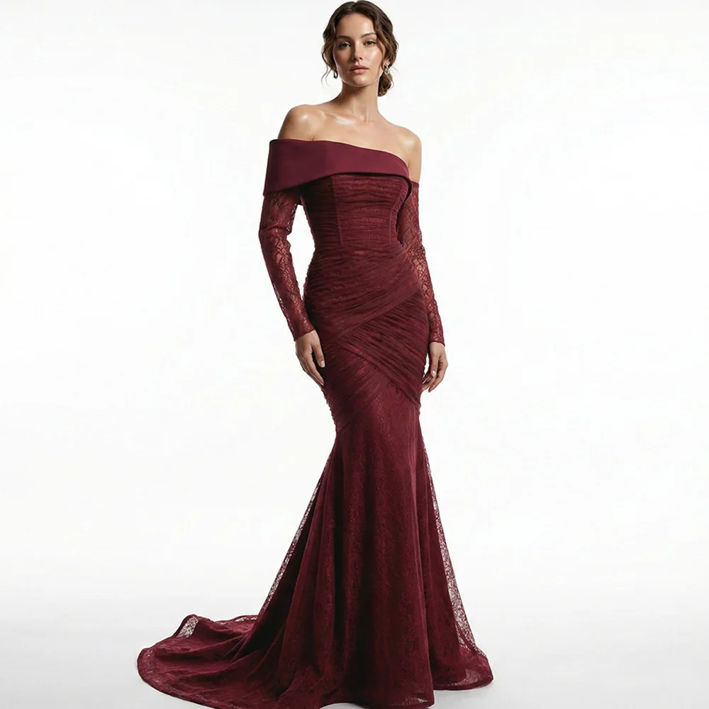 High Quality Lace Pleats Robe de soirée Classic Strapless Long Sleeves Customized Evening Dress Delicate Appliques Party Dresses
High Quality Lace Pleats Robe de soirée Classic Strapless Long Sleeves Customized Evening Dress Delicate Appliques Party Dresses