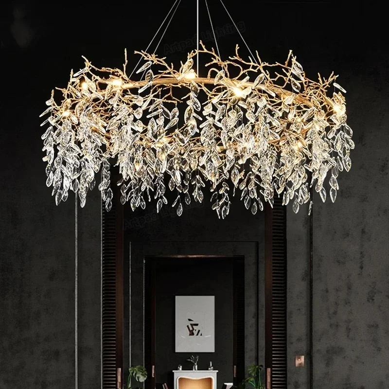 New High End Nano Electroplated Round Chandelier Branch Shape Crystal Pendant Suspension Lamp for Living Room Lobby LED Lighting
New High End Nano Electroplated Round Chandelier Branch Shape Crystal Pendant Suspension Lamp for Living Room Lobby LED Lighting