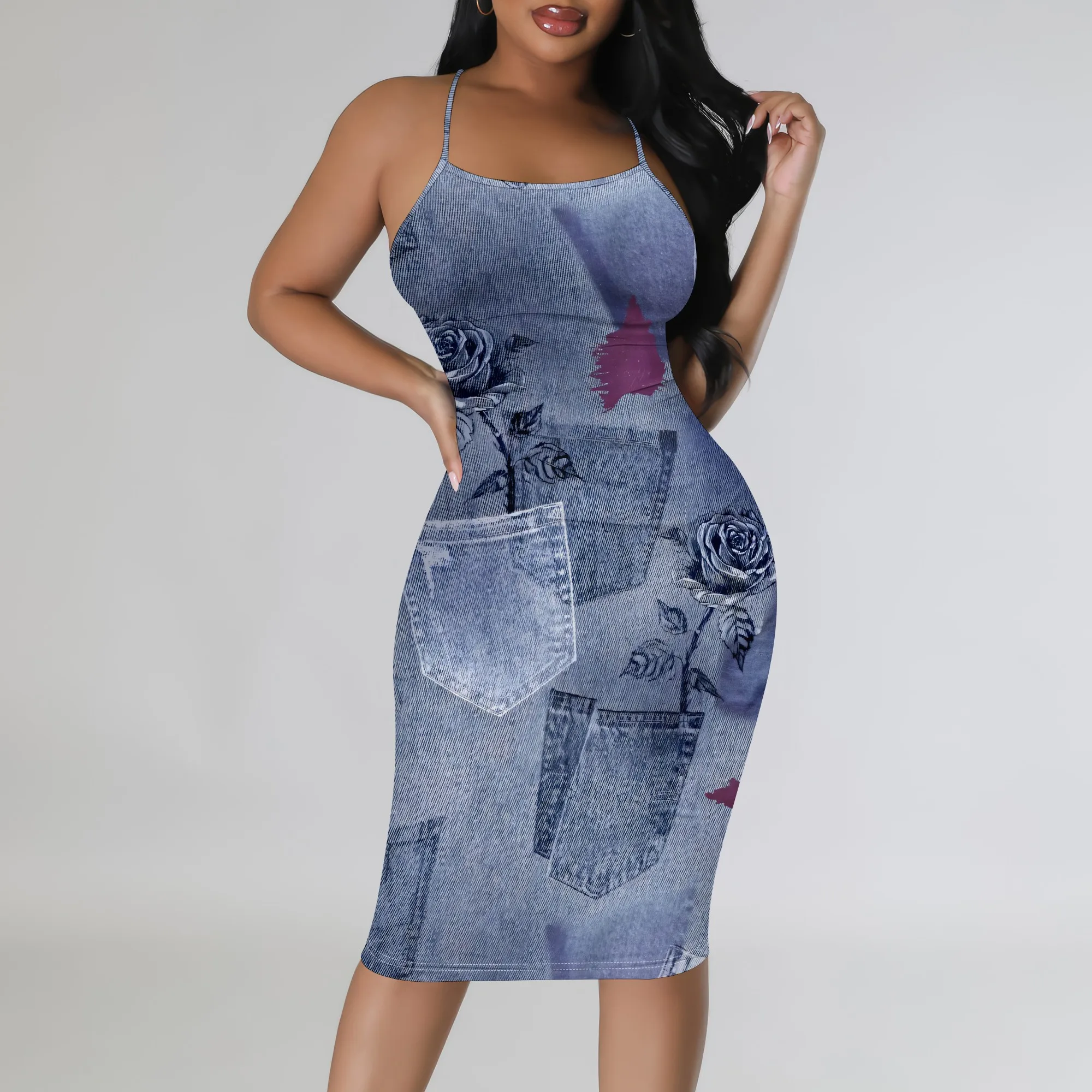 Nupusa Denim Pocket & Rose Print Dress for Women Standard Size Summer Casual Spaghetti Strap Midi Dress
Nupusa Denim Pocket & Rose Print Dress for Women Standard Size Summer Casual Spaghetti Strap Midi Dress