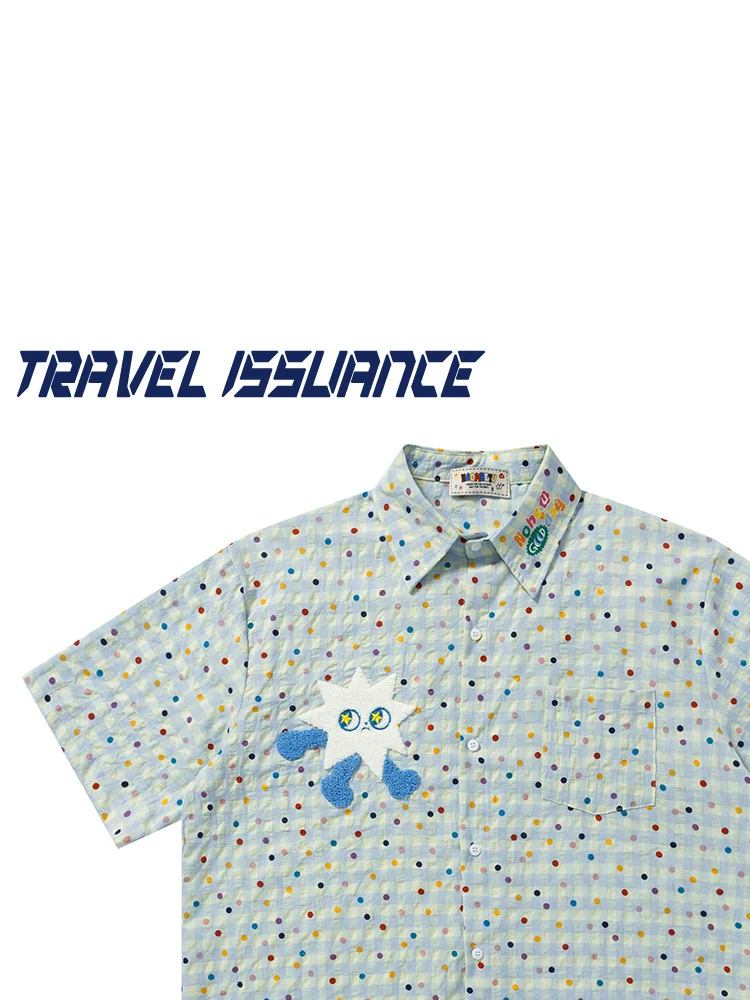 Travel Issuance Polka Dot Printed Loose Short Sleeve Shirt Cartoon Embroidery Breathable Cotton Casual Style for Youth
Travel Issuance Polka Dot Printed Loose Short Sleeve Shirt Cartoon Embroidery Breathable Cotton Casual Style for Youth
