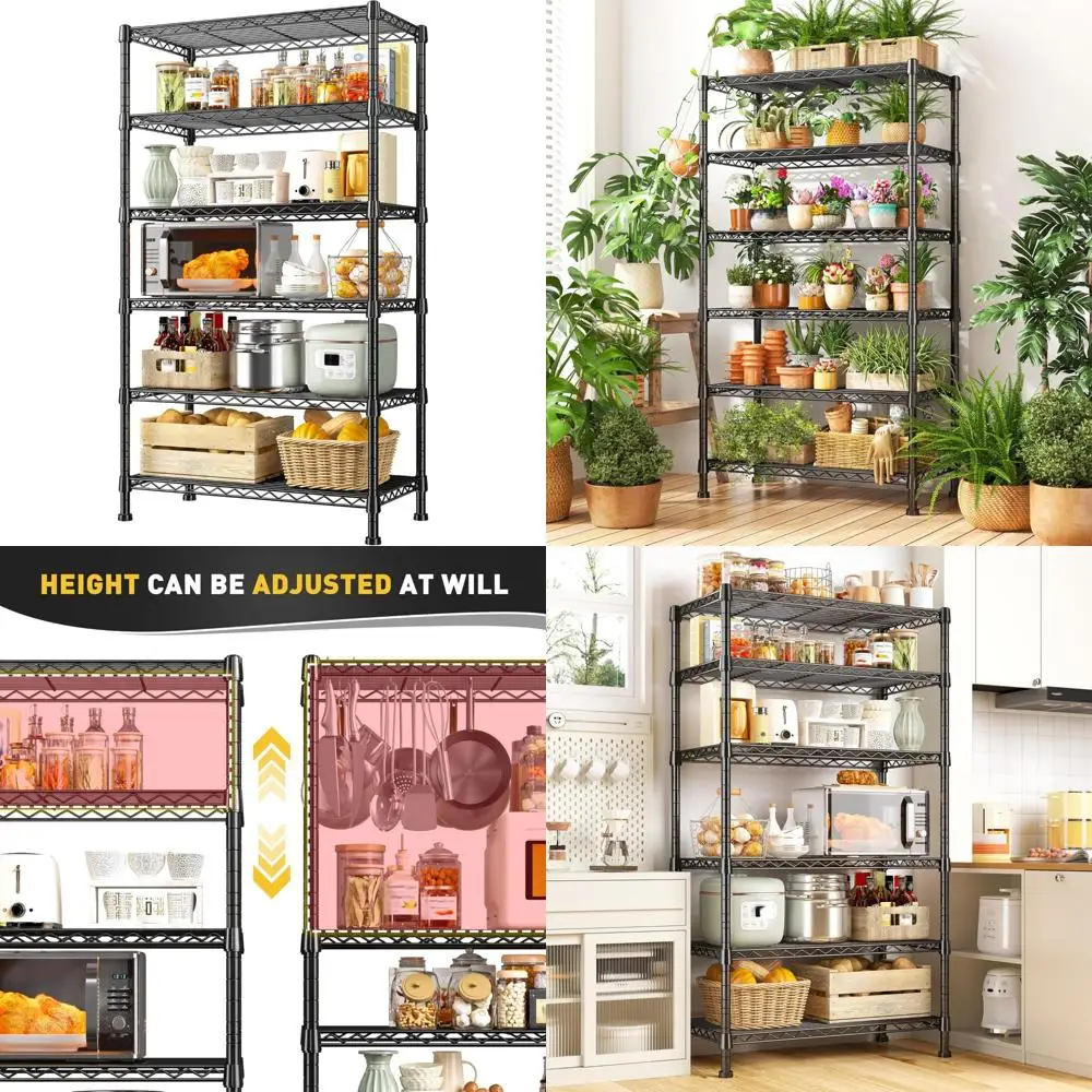 Heavy-Duty Adjustable Metal Wire Shelving Unit for Storage with 1000 LB Load Capacity, 6-Tier Pantry Organizer
Heavy-Duty Adjustable Metal Wire Shelving Unit for Storage with 1000 LB Load Capacity, 6-Tier Pantry Organizer