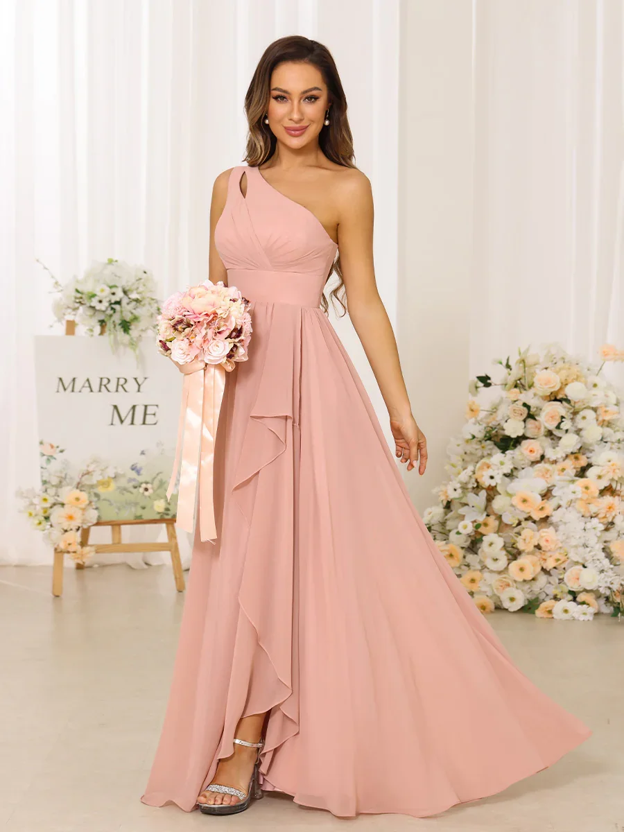 Blush Pink Chiffon One Shoulder Bridesmaid Dress, Cutout Pockets Slit Long Wedding Guest Formal Gown Prom Party Gown
Blush Pink Chiffon One Shoulder Bridesmaid Dress, Cutout Pockets Slit Long Wedding Guest Formal Gown Prom Party Gown
