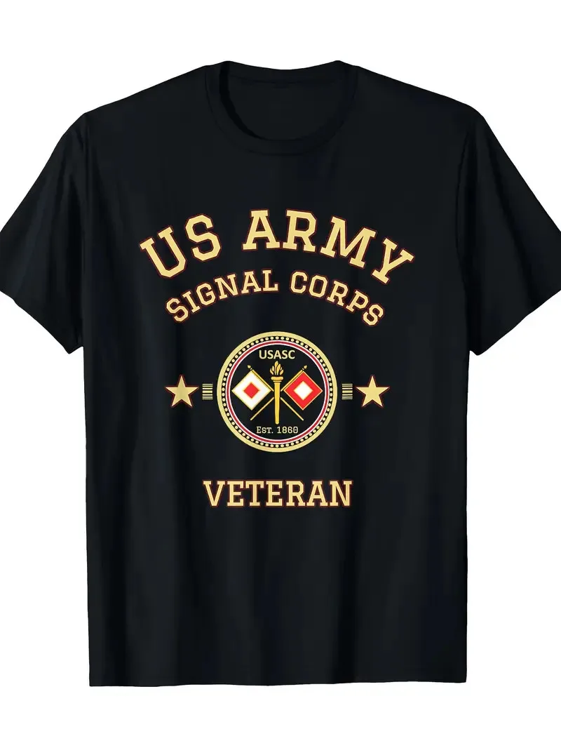 Men's U.S. Army Signal Corps Veteran T-Shirt - Black Cotton Casual Tee with Patc
Men's U.S. Army Signal Corps Veteran T-Shirt - Black Cotton Casual Tee with Patc