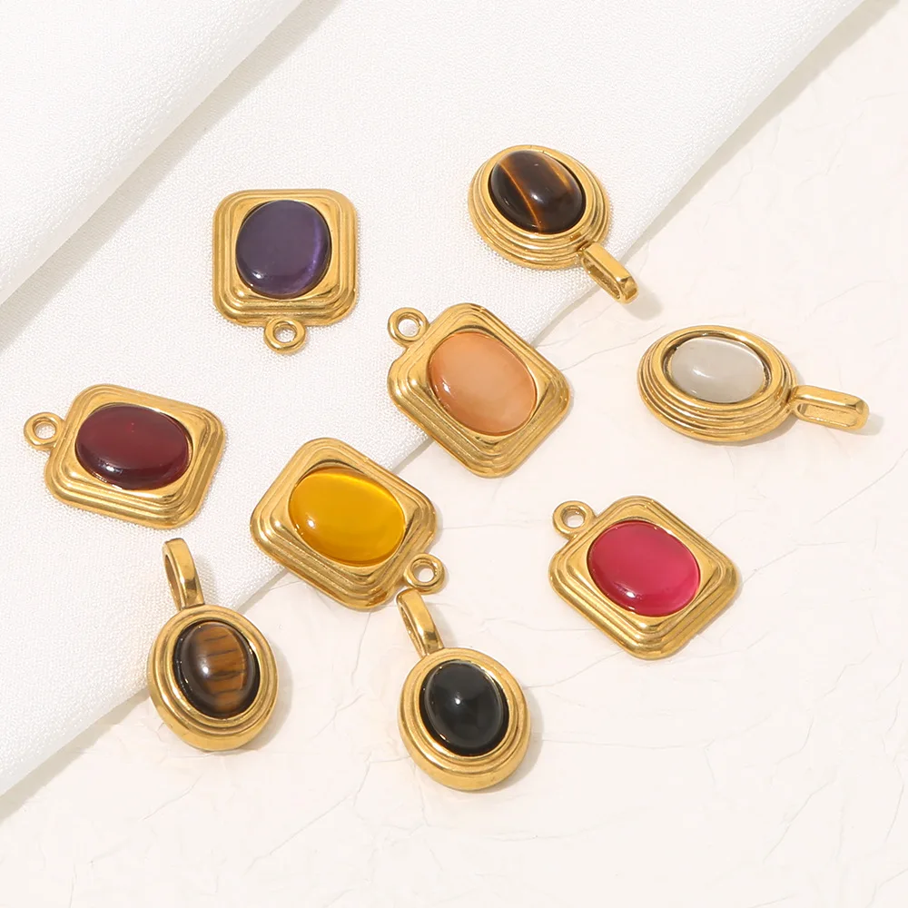 18K Gold Plated Gemstone Charms, Stainless Steel Square/Oval Pendants with Natural Stone Cabochons
18K Gold Plated Gemstone Charms, Stainless Steel Square/Oval Pendants with Natural Stone Cabochons