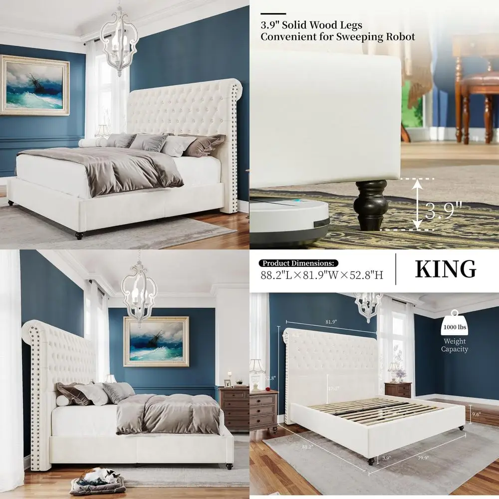 Cream Upholstered Platform Bed with 52.8 Tall Sleigh Headboard, Button Tufted, No Box Spring Needed, Easy Assembly
Cream Upholstered Platform Bed with 52.8 Tall Sleigh Headboard, Button Tufted, No Box Spring Needed, Easy Assembly