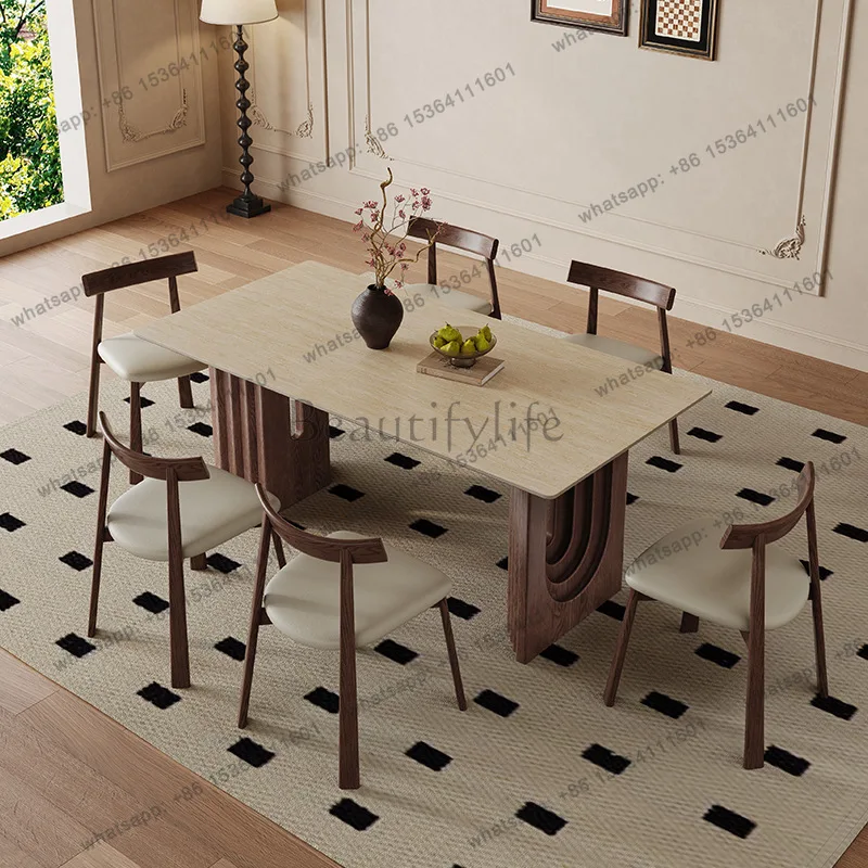 Solid wood rock slab dining table Rectangle modern simple walnut color retro style wabi-sabi dining table
Solid wood rock slab dining table Rectangle modern simple walnut color retro style wabi-sabi dining table