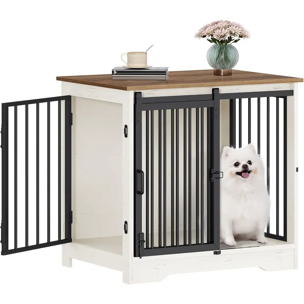 Sturdy Wooden Dog Crate with Barn Door, Medium Pet Cage for Dogs up to 22 lbs, Indoor End Table, Anti-Chew, White and Brown
Sturdy Wooden Dog Crate with Barn Door, Medium Pet Cage for Dogs up to 22 lbs, Indoor End Table, Anti-Chew, White and Brown