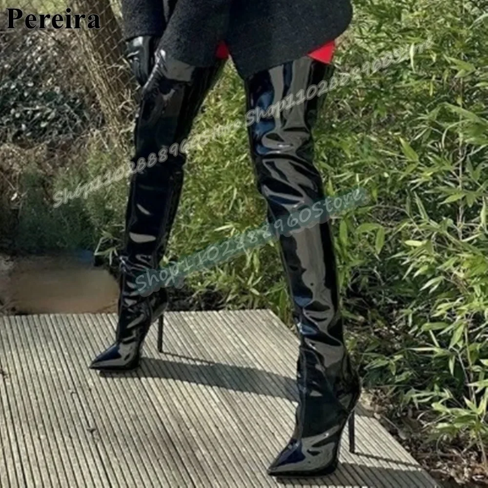 Trendy Thigh High Black Patent Leather Pointy Boots Thin High Heel Shoes For Women Side Zipper Pointed Toe Fashion Casual Boots
Trendy Thigh High Black Patent Leather Pointy Boots Thin High Heel Shoes For Women Side Zipper Pointed Toe Fashion Casual Boots