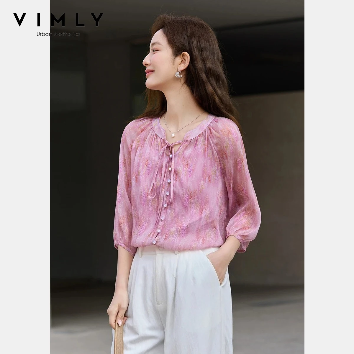 VIMLY Women's Pink Floral Print Blouse 2026 Spring New French Elegant Stand Collar Tie Loose Fit 3/4 Sleeve Chiffon Shirt A5181
VIMLY Women's Pink Floral Print Blouse 2026 Spring New French Elegant Stand Collar Tie Loose Fit 3/4 Sleeve Chiffon Shirt A5181