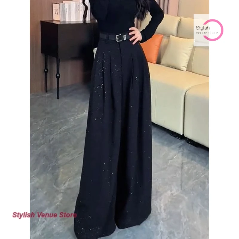 French style high waist black fine flash personality suit pants women's autumn loose temperament straight casual wide-leg pants
French style high waist black fine flash personality suit pants women's autumn loose temperament straight casual wide-leg pants