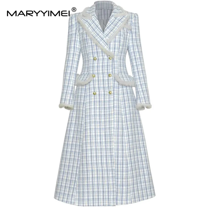MARYYIMEI Autumn and winter New Style Vintage Designer Coat Long-Sleeved Double-Breasted Blue Plaid Casual Holiday Overcoat
MARYYIMEI Autumn and winter New Style Vintage Designer Coat Long-Sleeved Double-Breasted Blue Plaid Casual Holiday Overcoat