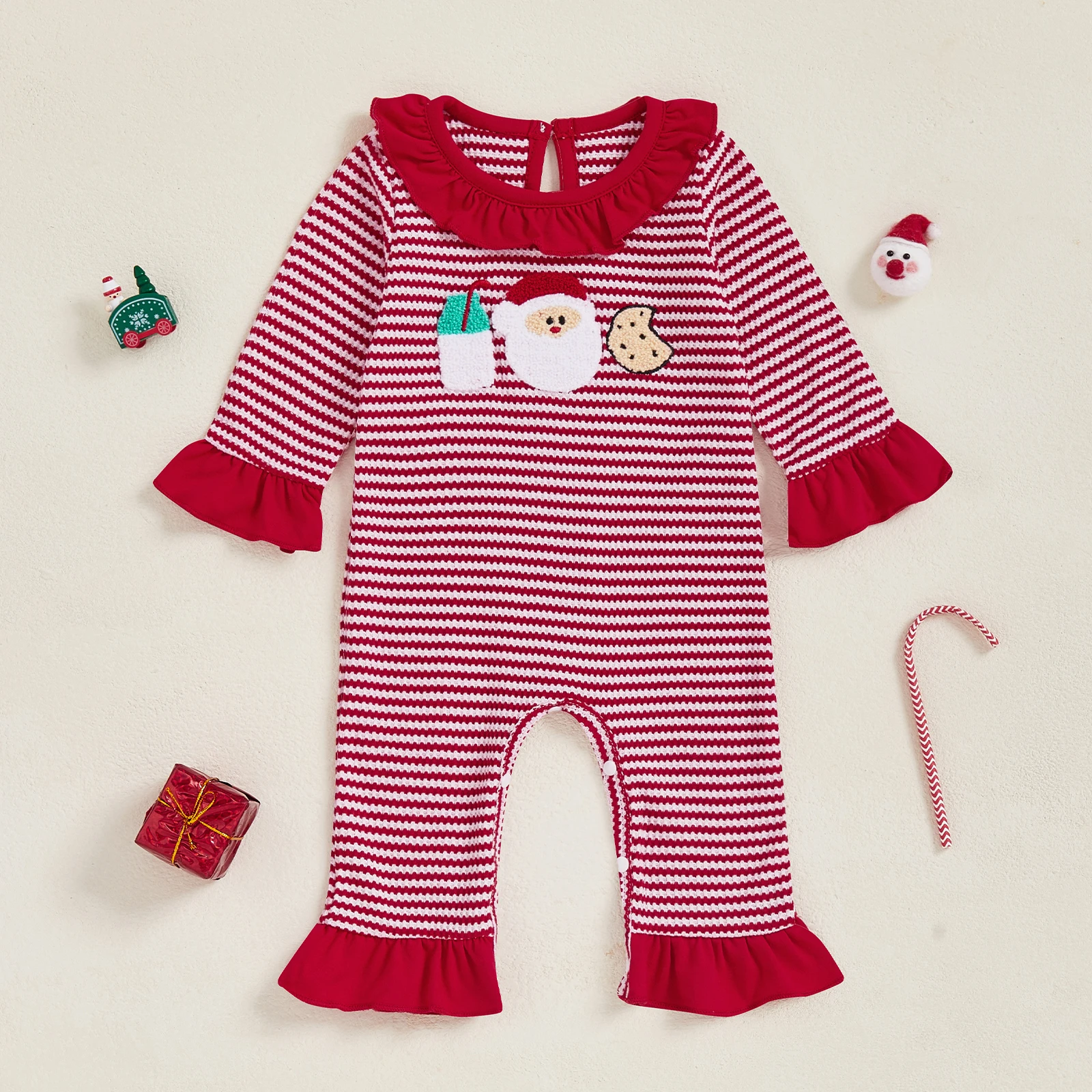 VISgogo Baby Girl Christmas Romper Striped Santa Embroidered Ruffle Trim Long Sleeve Bodysuit Cute Waffle Knit Clothes
VISgogo Baby Girl Christmas Romper Striped Santa Embroidered Ruffle Trim Long Sleeve Bodysuit Cute Waffle Knit Clothes