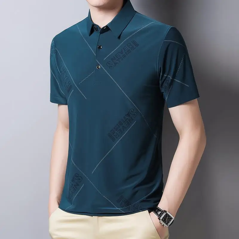 New Men's Polo Shirt Casual Business Tops Solid Shirts Short-sleeved Homme Fashion Slim Lapel Ice Thin Tee Letter Printing
New Men's Polo Shirt Casual Business Tops Solid Shirts Short-sleeved Homme Fashion Slim Lapel Ice Thin Tee Letter Printing
