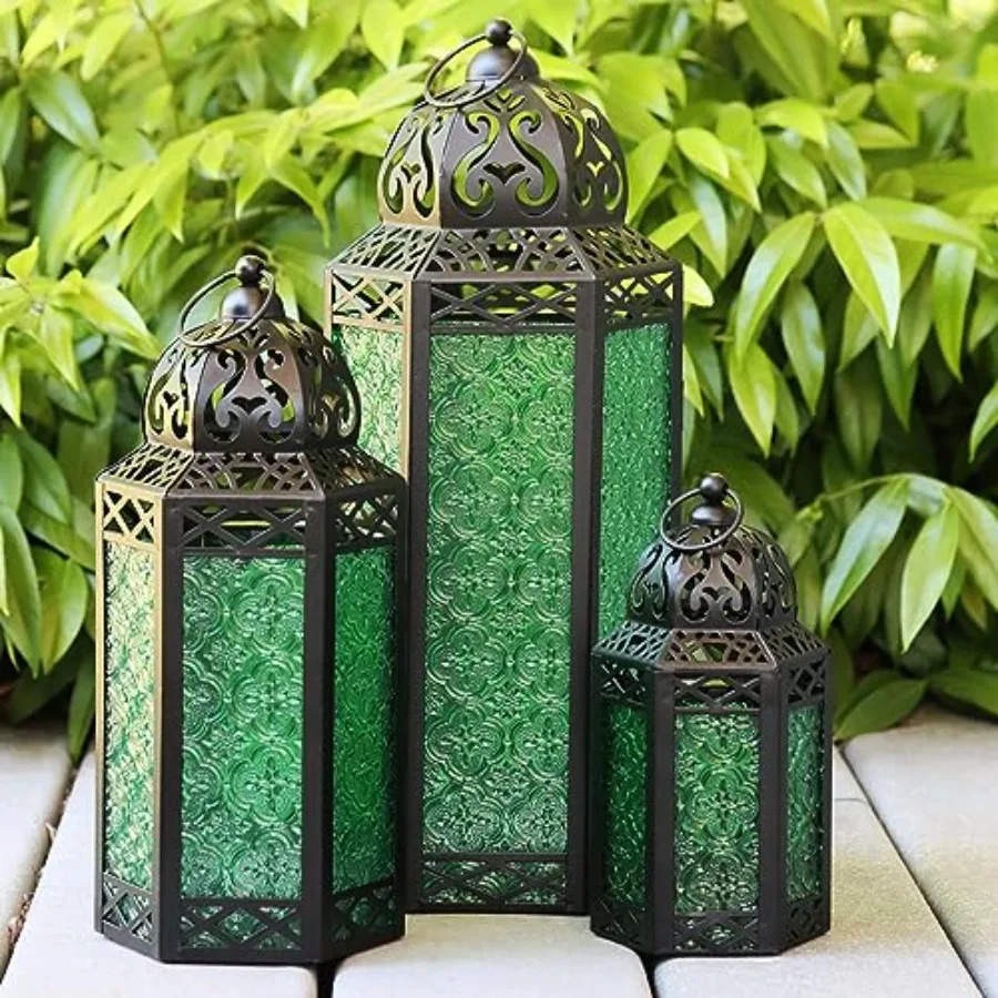 Set of 3 Glass and Black Metal Moroccan Candle Lantern Holders XL Large Small - Decorative Indoor/Outdoor Decor for Patio Floor
Set of 3 Glass and Black Metal Moroccan Candle Lantern Holders XL Large Small - Decorative Indoor/Outdoor Decor for Patio Floor