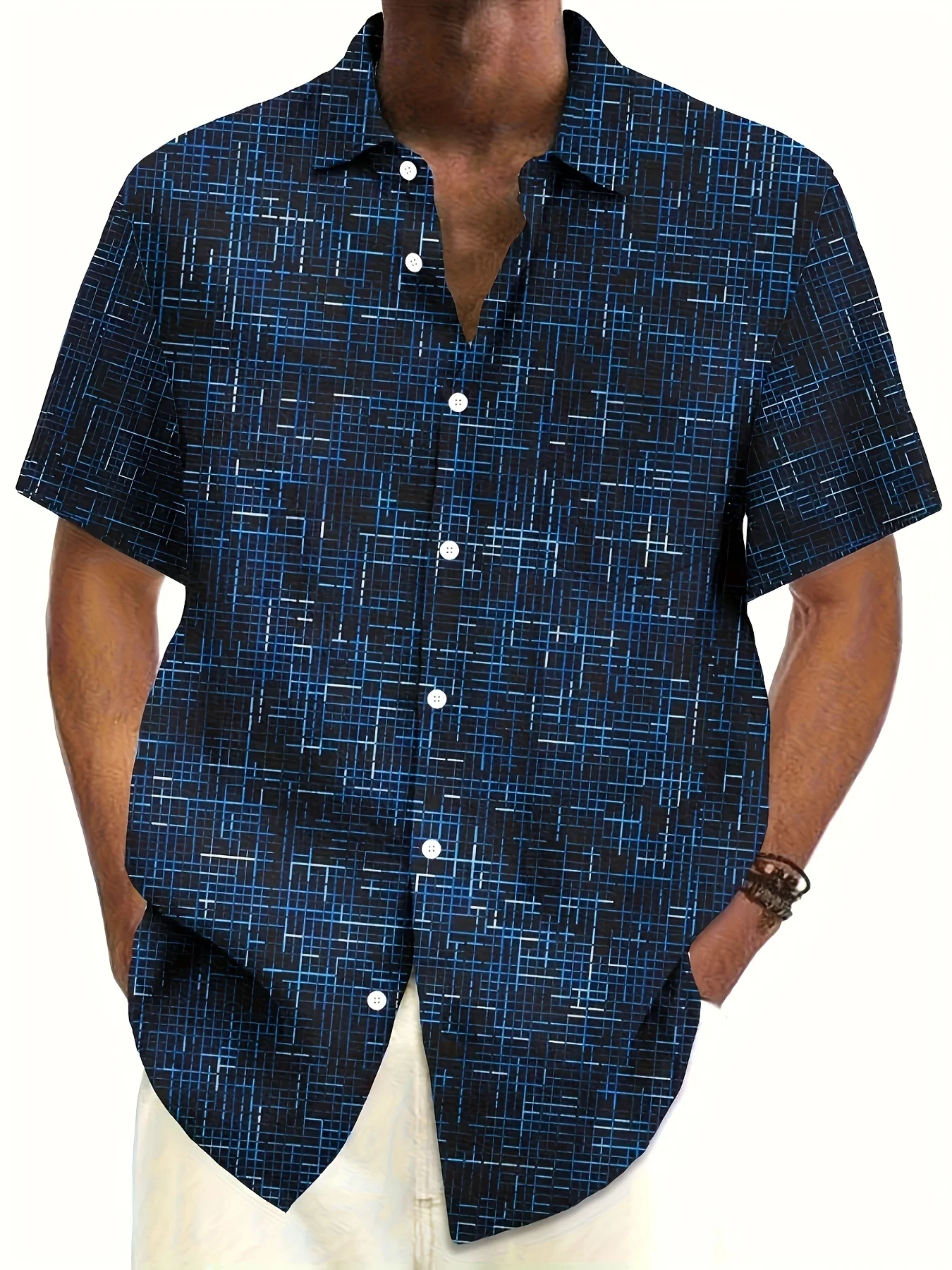 Men Black Blue Tech Grid Line Abstract Print Street Short Sleeve Shirt
Men Black Blue Tech Grid Line Abstract Print Street Short Sleeve Shirt