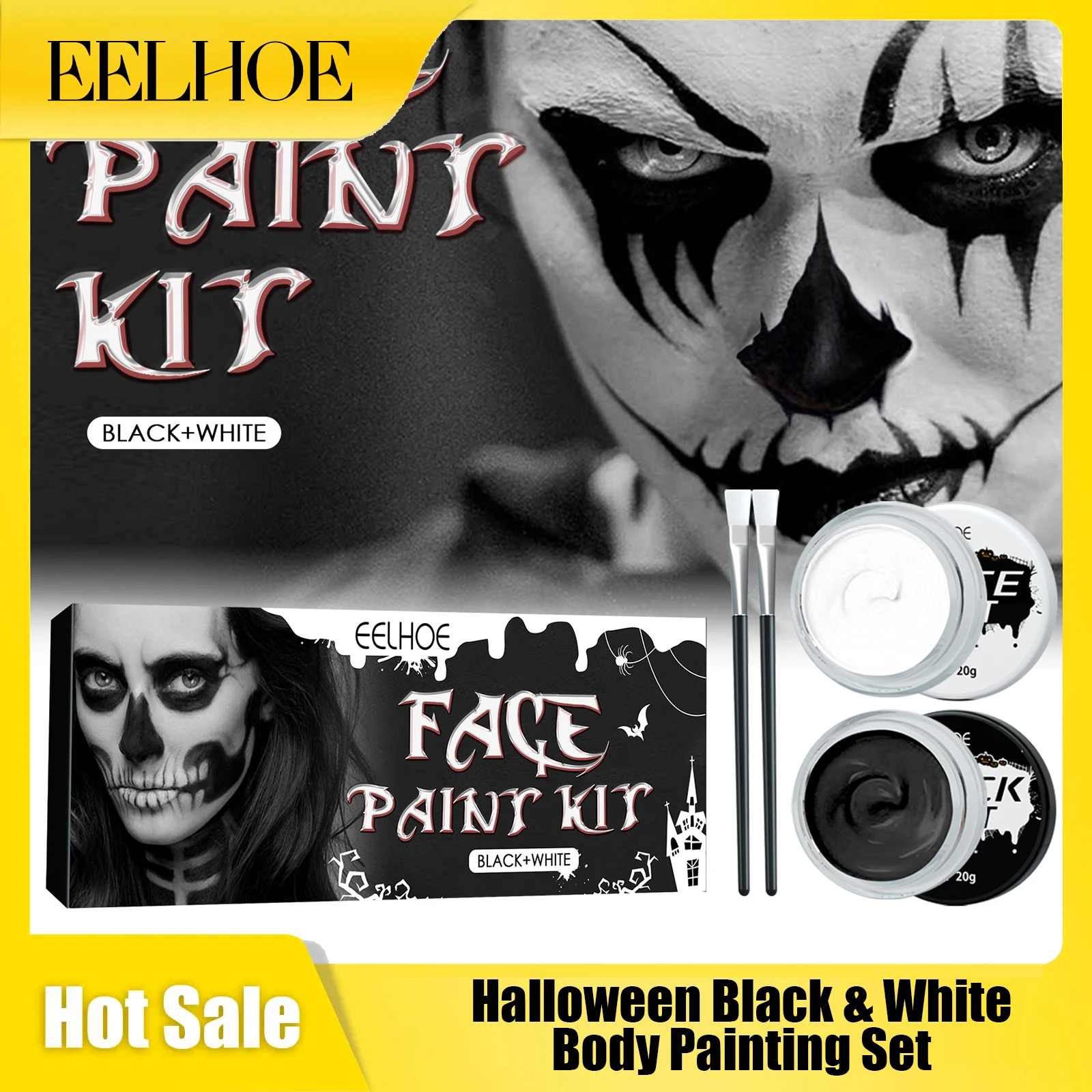 Eelhoe Halloween Black White Painting Set Christmas Party Cosplay Art Theater Tattoo Colorful Cosmetic Kid Adult Body Makeup Kit
Eelhoe Halloween Black White Painting Set Christmas Party Cosplay Art Theater Tattoo Colorful Cosmetic Kid Adult Body Makeup Kit