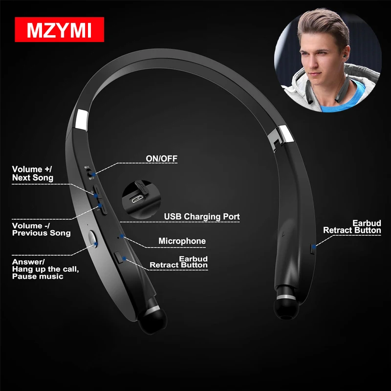 MZYMI Foldable Bluetooth Headset Lightweight Retractable Bluetooth Headphones Noise Cancelling Stereo Neckband Wireless Headset
MZYMI Foldable Bluetooth Headset Lightweight Retractable Bluetooth Headphones Noise Cancelling Stereo Neckband Wireless Headset