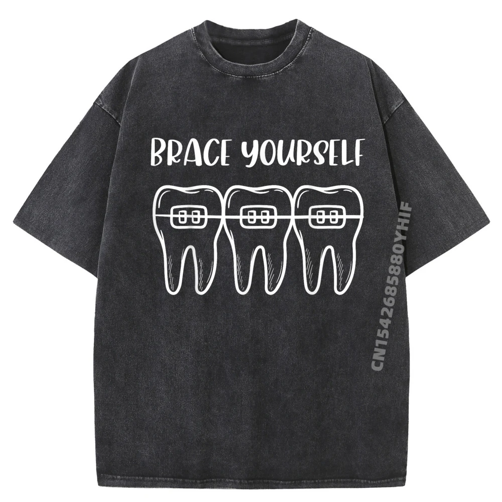 Funny Brace Yourself Oral Care Orthodontist Dentist Vintage T Shirt Men Women Designer Clothes Mens Retro Washed Shirt 
Funny Brace Yourself Oral Care Orthodontist Dentist Vintage T Shirt Men Women Designer Clothes Mens Retro Washed Shirt