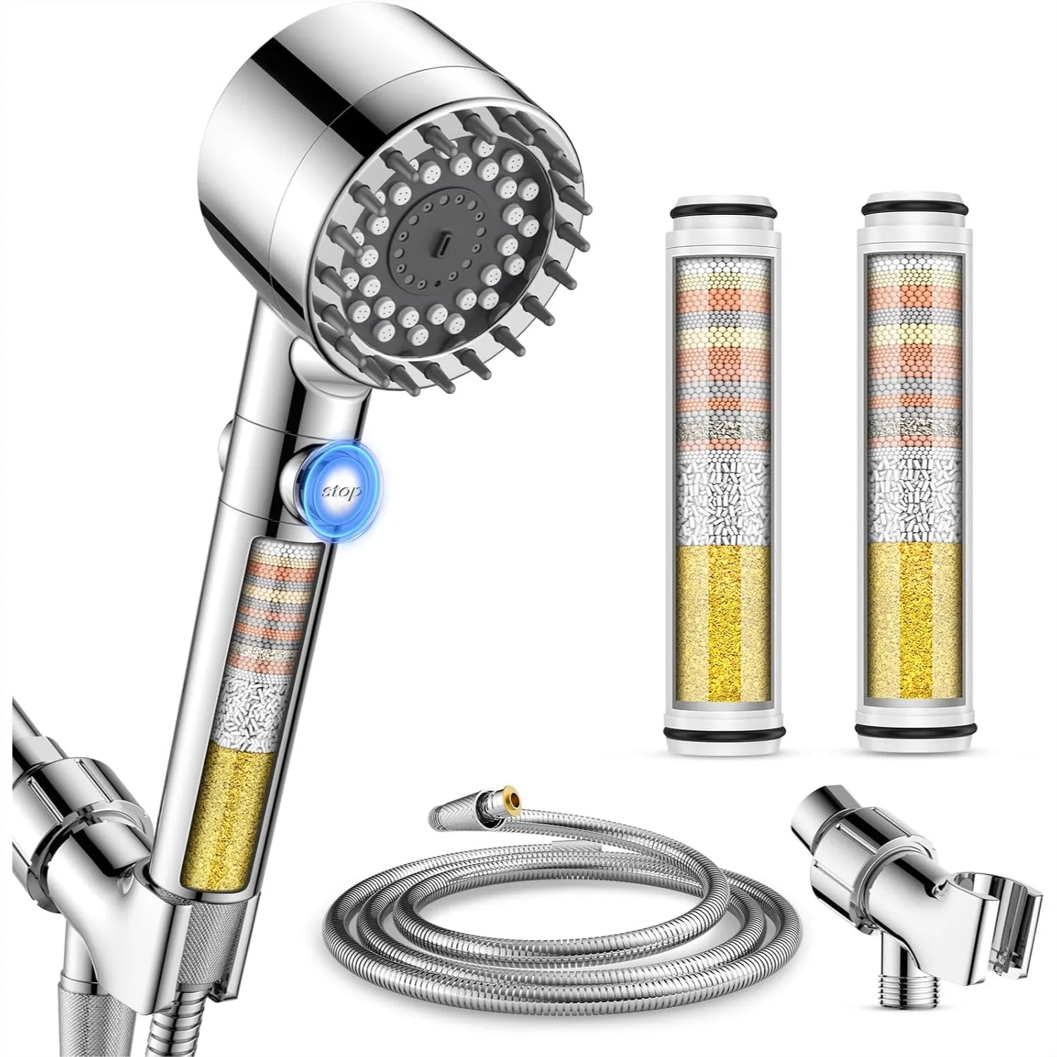 Filtered Shower Head with Handheld, High Pressure 4 Spray Showerhead with ON/OFF Switch, 2 Filters for Hard Water Remove
Filtered Shower Head with Handheld, High Pressure 4 Spray Showerhead with ON/OFF Switch, 2 Filters for Hard Water Remove