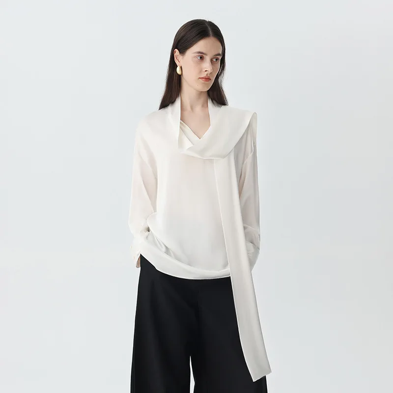 22Momme 100% Mulberry Silk Blouse Women 2026 New Elegant White Long Sleeve Shirt Draped Tie Collar Luxury Office Lady Formal Top
22Momme 100% Mulberry Silk Blouse Women 2026 New Elegant White Long Sleeve Shirt Draped Tie Collar Luxury Office Lady Formal Top
