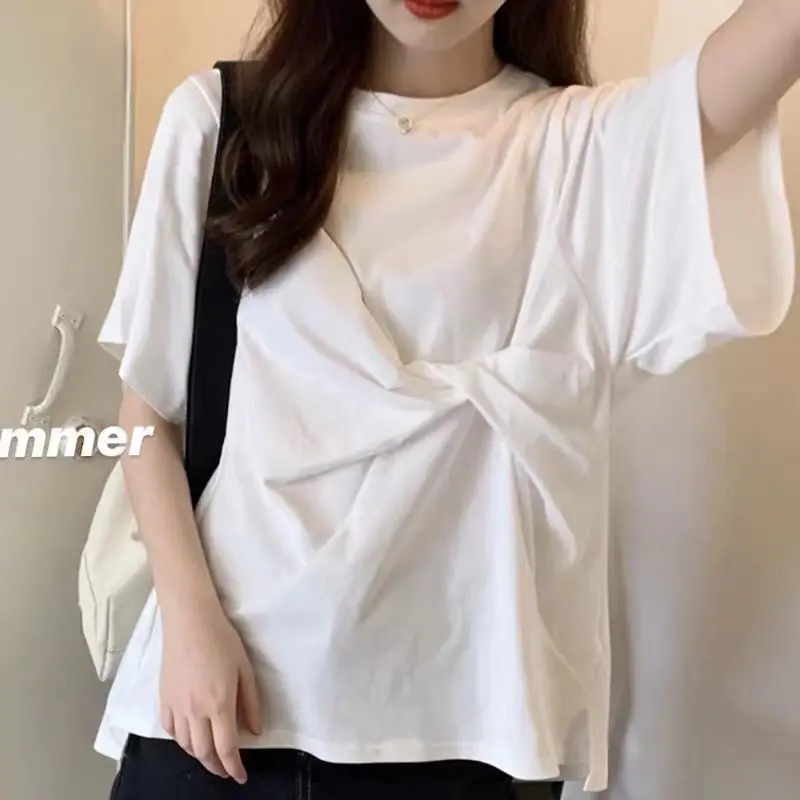 EBAIHUI Bow Short Sleeve T-shirt Korean Loose New Women's T Shirt Summer Round Neck Solid Color Versatile Simple Tee
EBAIHUI Bow Short Sleeve T-shirt Korean Loose New Women's T Shirt Summer Round Neck Solid Color Versatile Simple Tee