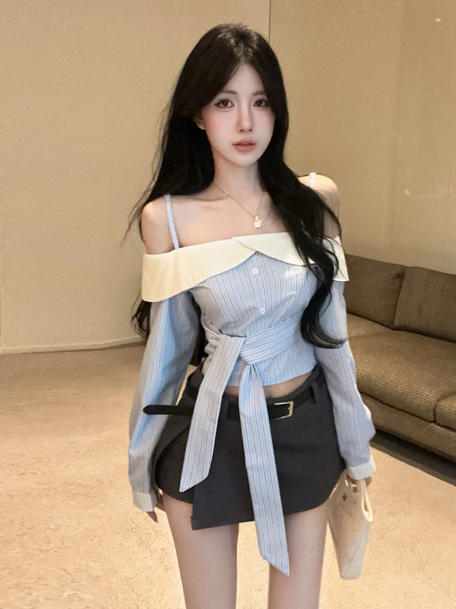 Sweet Retro Sle Pure Desire One oulder Long Sve Striped irt Split A-Line Skirt Set Women's Faion Ensemble
Sweet Retro Sle Pure Desire One oulder Long Sve Striped irt Split A-Line Skirt Set Women's Faion Ensemble