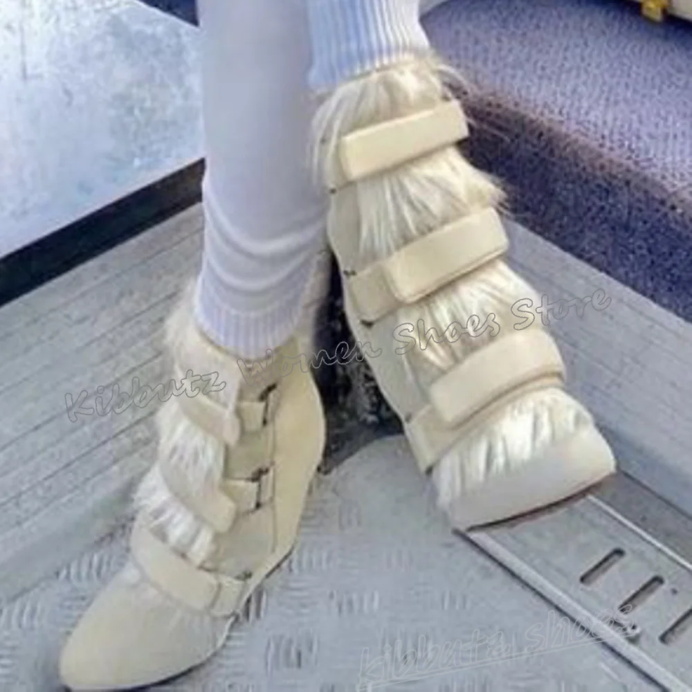 Furry Belt Buckle Ankle Boots Fashion Elegant Concise Sexy Luxury Solid Color Women Shoes Newest Suede Patchwork Wedges Pointy 
Furry Belt Buckle Ankle Boots Fashion Elegant Concise Sexy Luxury Solid Color Women Shoes Newest Suede Patchwork Wedges Pointy