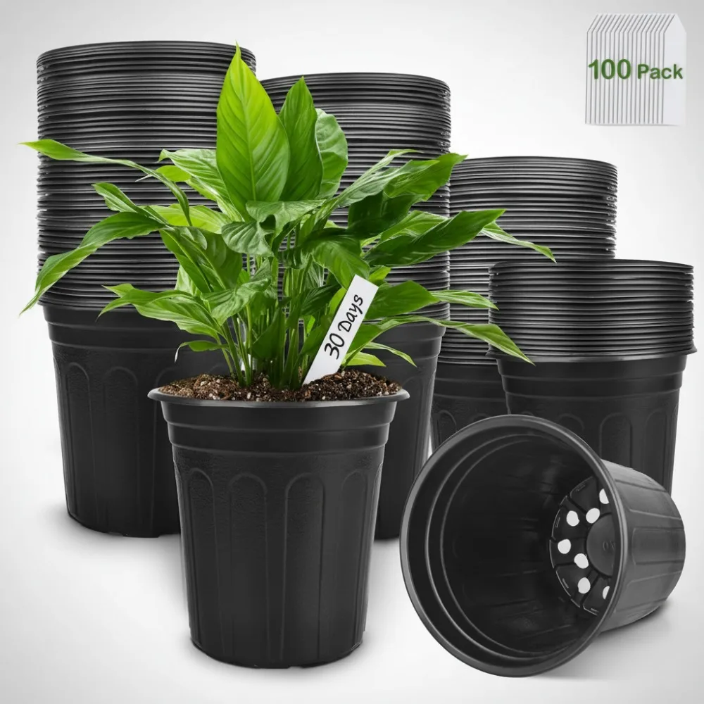 100 Pack 1 Gallon Plastic Plant Pots with Drainage Holes, Ideal for Seedlings, Succulents, and Gardening Enthusiasts
100 Pack 1 Gallon Plastic Plant Pots with Drainage Holes, Ideal for Seedlings, Succulents, and Gardening Enthusiasts
