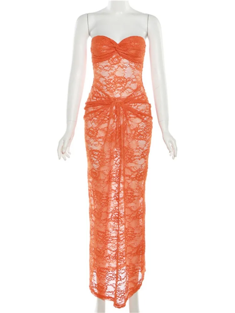 Elegant Cover-up Women Strapless Maxi Dress Fashion Sleeveless Lace Dresses Evening Ladies Street Party Vestidos Summer Autumn
Elegant Cover-up Women Strapless Maxi Dress Fashion Sleeveless Lace Dresses Evening Ladies Street Party Vestidos Summer Autumn