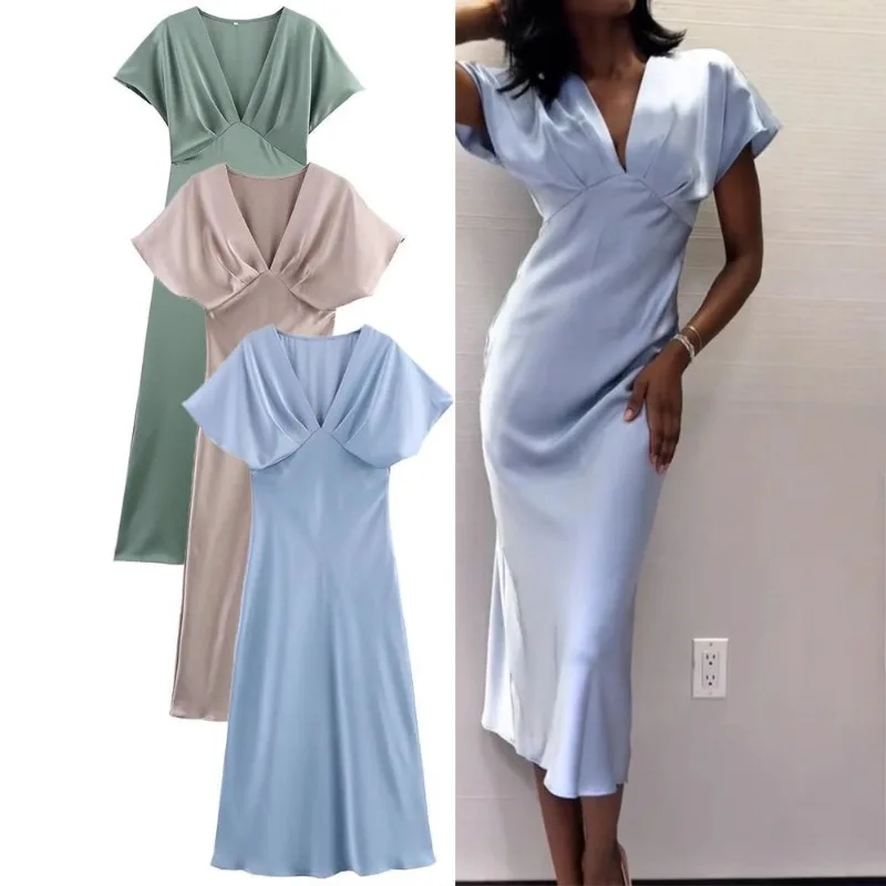 Spring and Summer Women's Clothing Fashion Temperament Casual Silk Satin Texture Dress
Spring and Summer Women's Clothing Fashion Temperament Casual Silk Satin Texture Dress