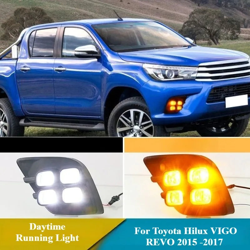 For Toyota Hilux VIGO REVO 2015 2016 2017 Daytime Running Lights LED with Yellow Turn Signal Front Fog Lights Modified Daylights
For Toyota Hilux VIGO REVO 2015 2016 2017 Daytime Running Lights LED with Yellow Turn Signal Front Fog Lights Modified Daylights