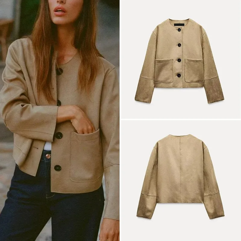 Retro Casual Faux Leather Long Sve round Ne Jaet Women's Spring 2025 Stand Fit Outerwear Soft Texture Coat
Retro Casual Faux Leather Long Sve round Ne Jaet Women's Spring 2025 Stand Fit Outerwear Soft Texture Coat