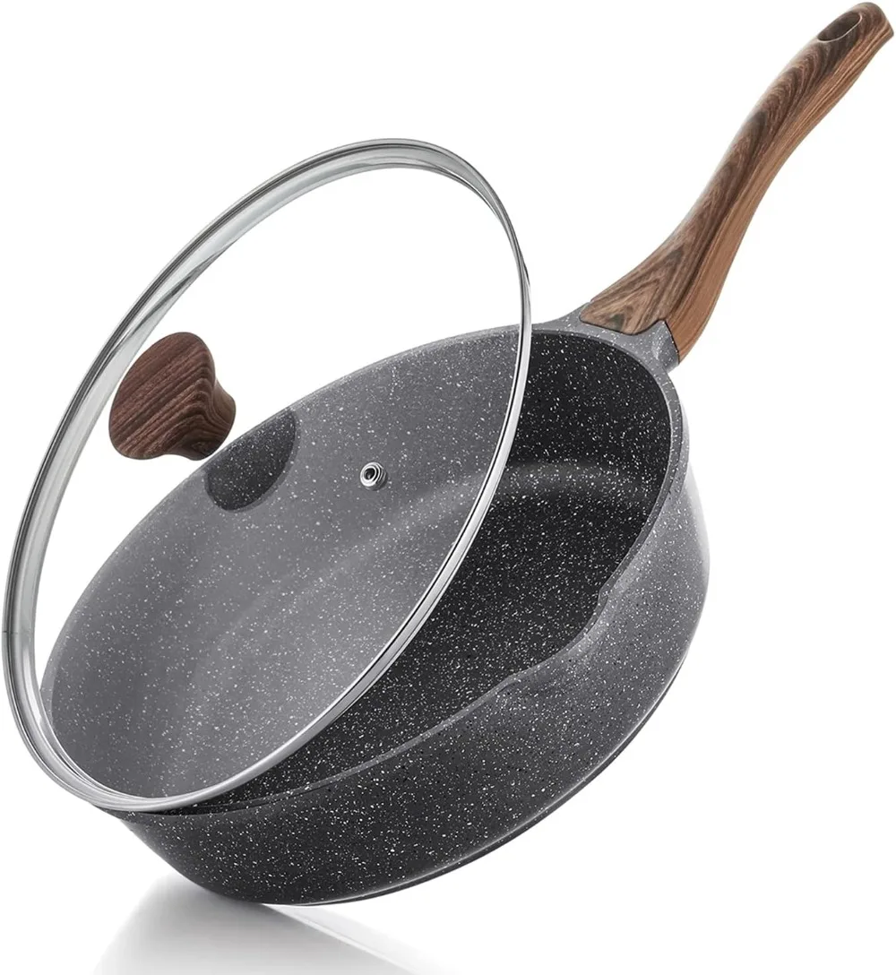 Nonstick Skillet, Deep Frying Pan 10/11/12-inch, Saute Pan with Lid, Stay-cool Handle, Healthy Stone Cookware 
Nonstick Skillet, Deep Frying Pan 10/11/12-inch, Saute Pan with Lid, Stay-cool Handle, Healthy Stone Cookware