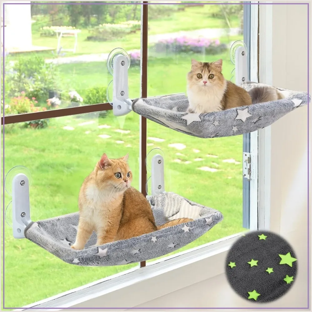 Glow in Dark Cat Window Perch, 2PC Foldable Pet Hammock Bed with Sturdy Metal Frame, Stars Pattern Resting Seat for Indoor Cats, Cordless
Glow in Dark Cat Window Perch, 2PC Foldable Pet Hammock Bed with Sturdy Metal Frame, Stars Pattern Resting Seat for Indoor Cats, Cordless