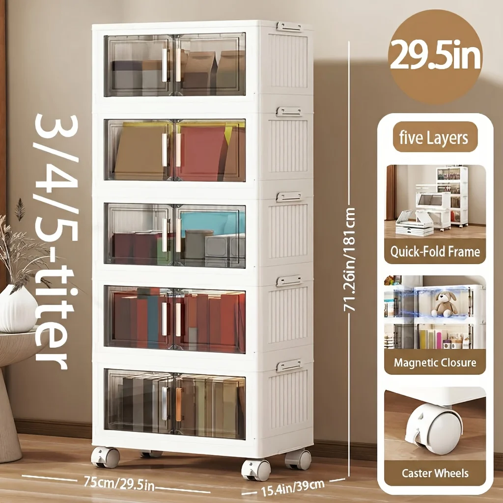 3/4/5-Tier 29.5" Extra-Large Foldable Storage Cabinet with Lids, Stackable Plastic Bins on Wheels, Collapsible Organizer for Closet, Bedroom, Office, Kitchen & More - Folding Storage Locker And Room Decor
3/4/5-Tier 29.5" Extra-Large Foldable Storage Cabinet with Lids, Stackable Plastic Bins on Wheels, Collapsible Organizer for Closet, Bedroom, Office, Kitchen & More - Folding Storage Locker And Room Decor
