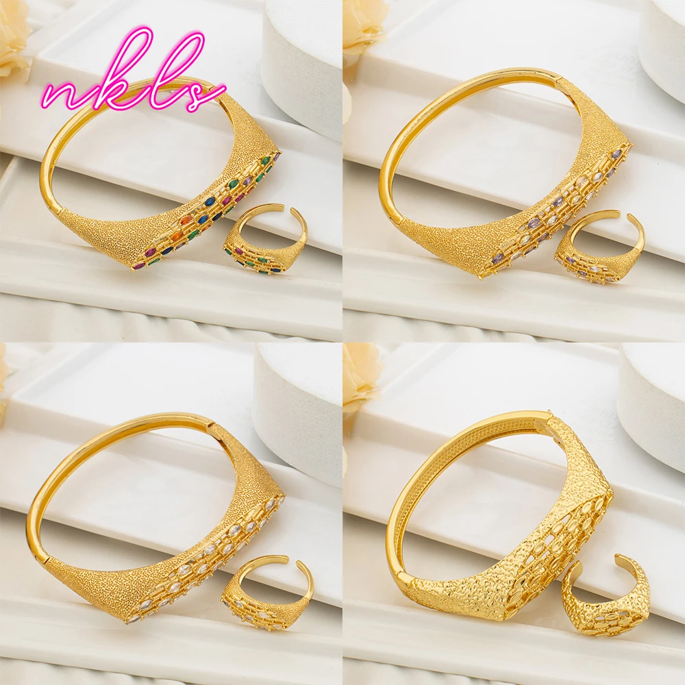18k Gold Plated Copper Bracelet Luxury Colored Zircon Cuff Bangles with Ring Set Arab Gold Color Bracelet Arm Vintage Jewelry
18k Gold Plated Copper Bracelet Luxury Colored Zircon Cuff Bangles with Ring Set Arab Gold Color Bracelet Arm Vintage Jewelry