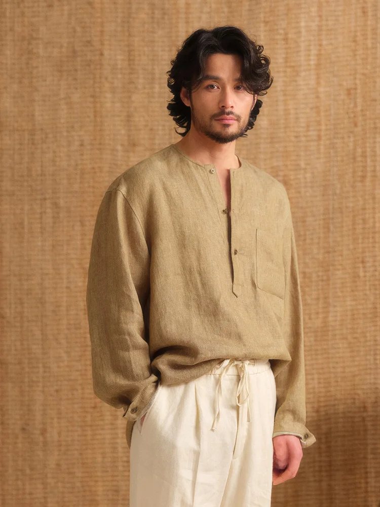 CULTUM Men's Casual Linen Shirt Long Sleeve Half Open Front Collarless Breathable Lightweight Summer Business Casual Top
CULTUM Men's Casual Linen Shirt Long Sleeve Half Open Front Collarless Breathable Lightweight Summer Business Casual Top